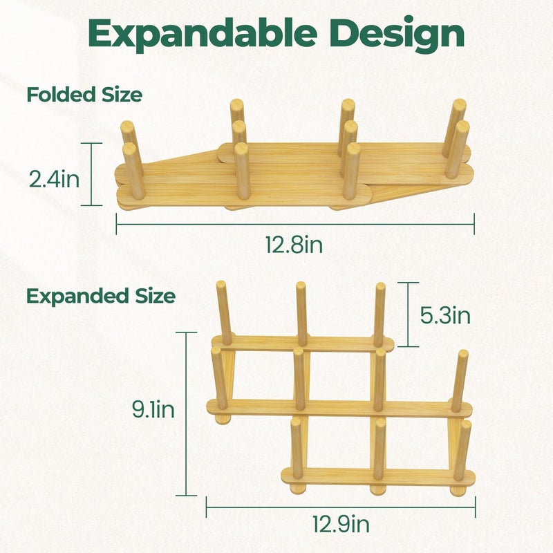 EsLuker.ly Baby Bottle Drying Rack Bamboo Vertical Dryer Holder, Foldable Space Saving for 10 Milk Glass Bottle Countertop, Wooden Drain Stand Shelf for New Parents - Image 3